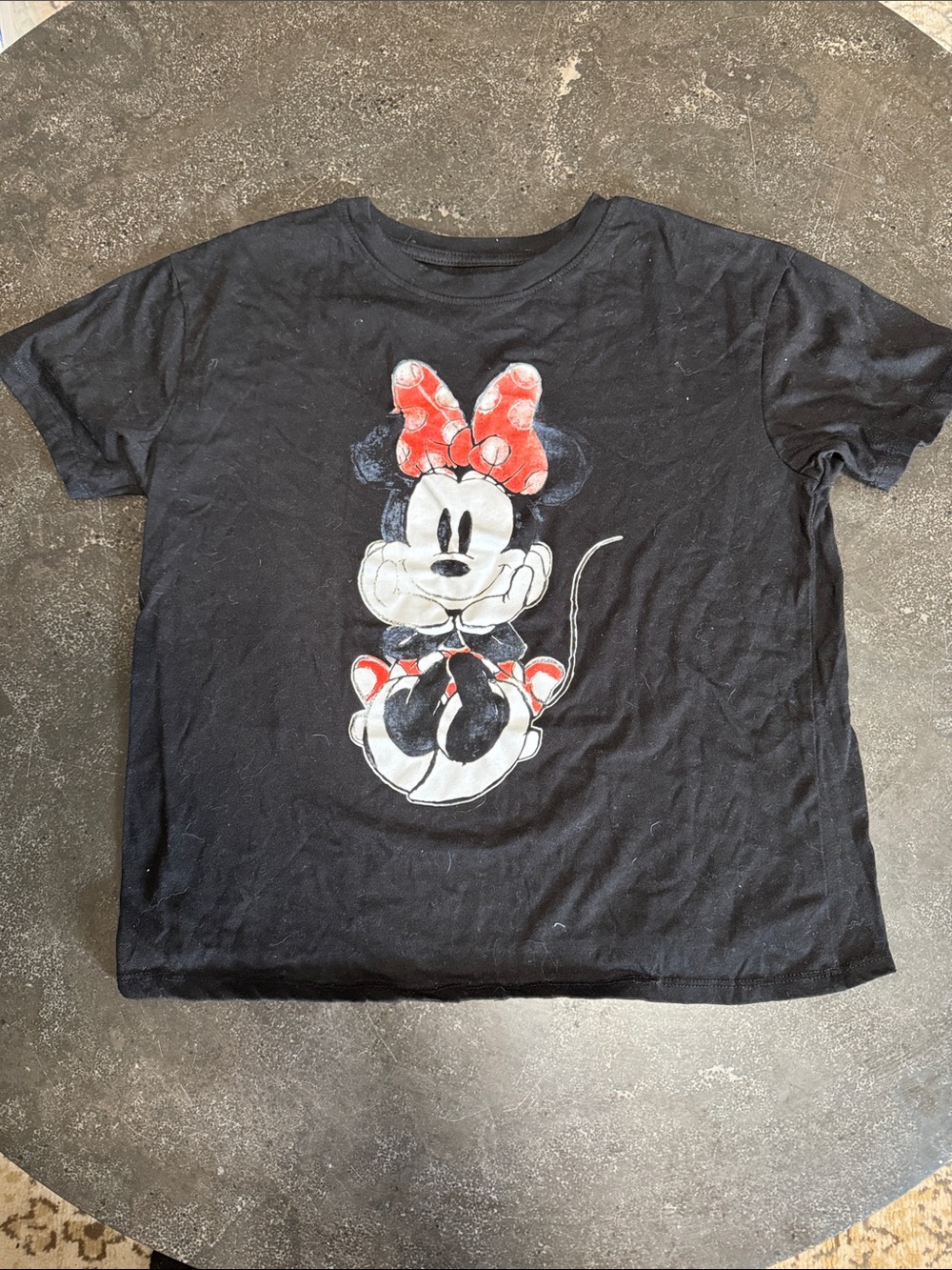 Disney Black Tee with Minnie Mouse Red Bow Graphic